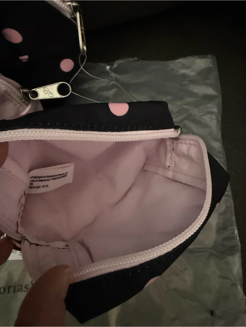 Victoria's Secret Black and  Pink Polka Dot Cosmetic Pouch Set